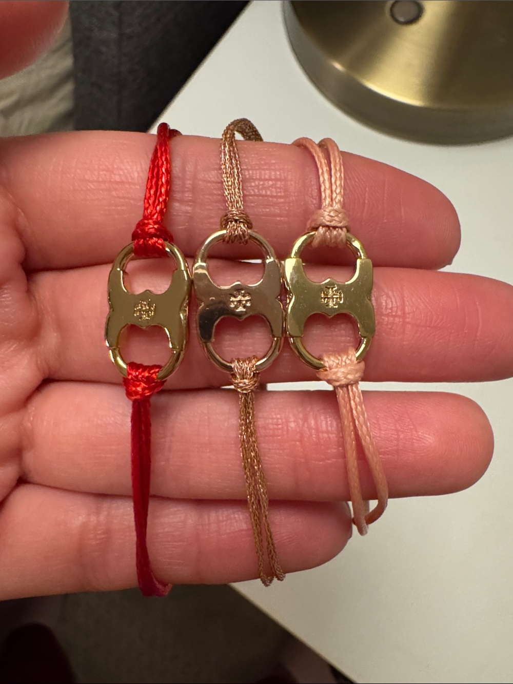 Tory Burch Gold Logo Cord Bracelets — Red, Rose, Blush